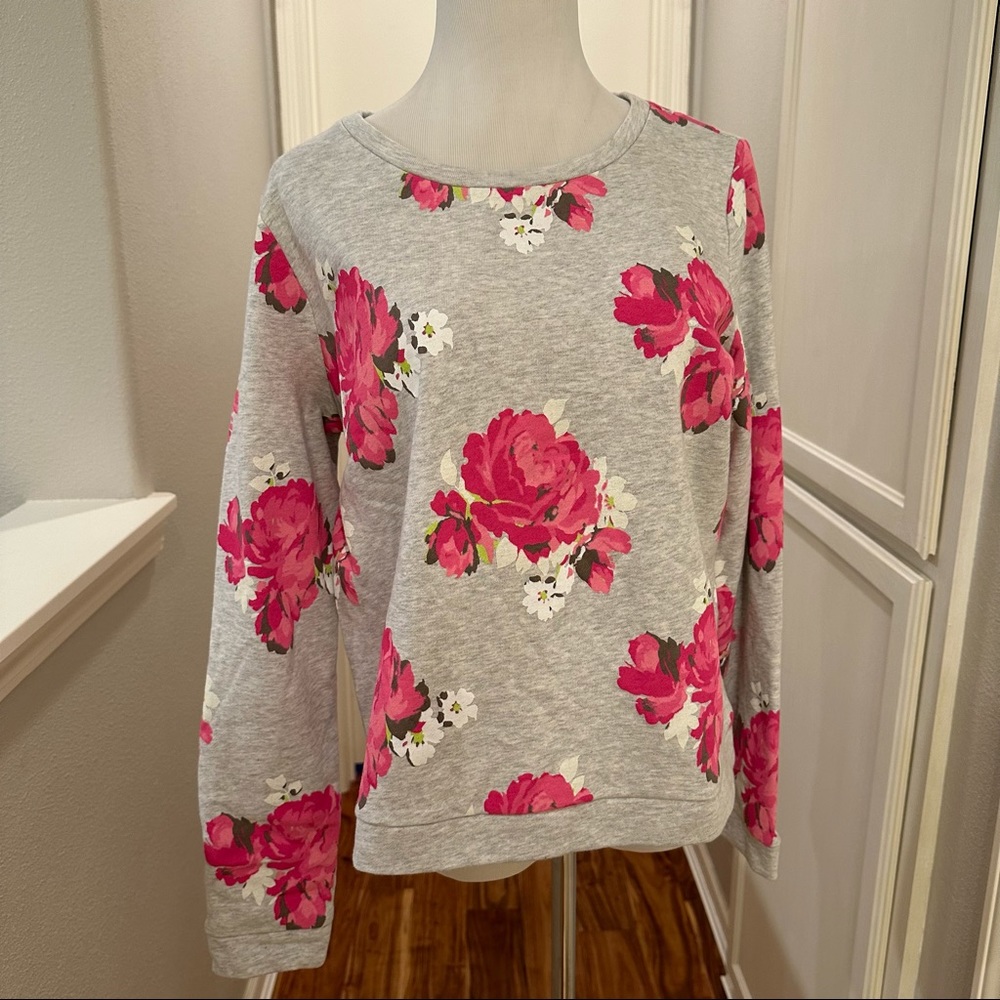 Ann Taylor Loft Gray Floral Crewneck Sweatshirt
